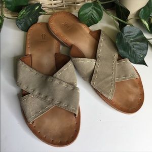 Frye Avery Picstitch Suede Leather Flat Criss Cross Sandals Size 10.5